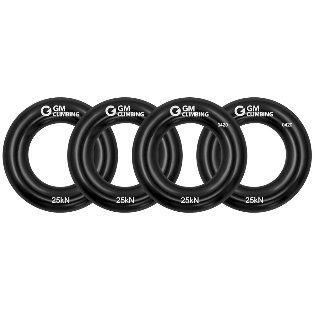 GM CLIMBING Black Small Rappel Ring 25kN for Rock Climbing Arborist Rescue Slackline Hammock 4-Pack