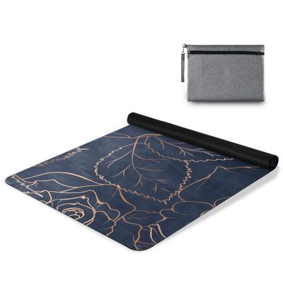 AGONA Navy Blue Gold Rose Peony Floral Yoga Mat Thick Non Slip Exercise Mat Portable Folding Fitness Workout Mat for Yoga Pilates Home Floor Exercises Children Playtime