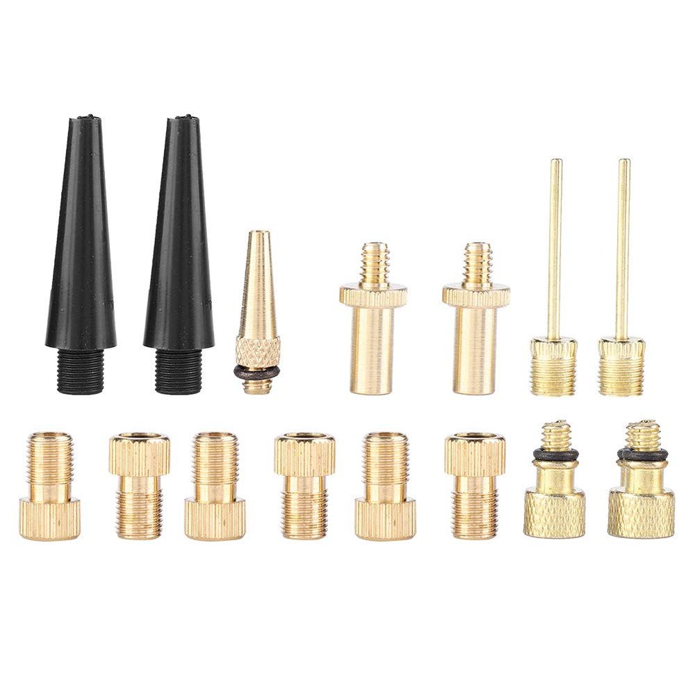 15Pcs Pump Adapter Valve Pure Copper Adapter Set DV AV SV Valve Adapter for Tire Inflator Air Pump Compressor Sportinggoods and Spare Parts