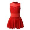 iiniim Girls Sleeveless Metallic Tulle Splice Rhinestone Figure Ice Skating Dress Gymnastic Leotard with Skirt Costume Red 6 view 1