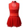 iiniim Girls Sleeveless Metallic Tulle Splice Rhinestone Figure Ice Skating Dress Gymnastic Leotard with Skirt Costume Red 6 view 2