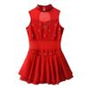 iiniim Girls Sleeveless Metallic Tulle Splice Rhinestone Figure Ice Skating Dress Gymnastic Leotard with Skirt Costume Red 6 view 3
