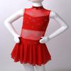 iiniim Girls Sleeveless Metallic Tulle Splice Rhinestone Figure Ice Skating Dress Gymnastic Leotard with Skirt Costume Red 6 view 4