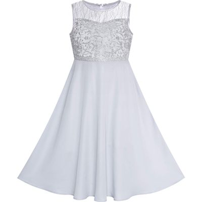Girls Dress Gray Chiffon Bridesmaid Maxi Ball Gown Size 14