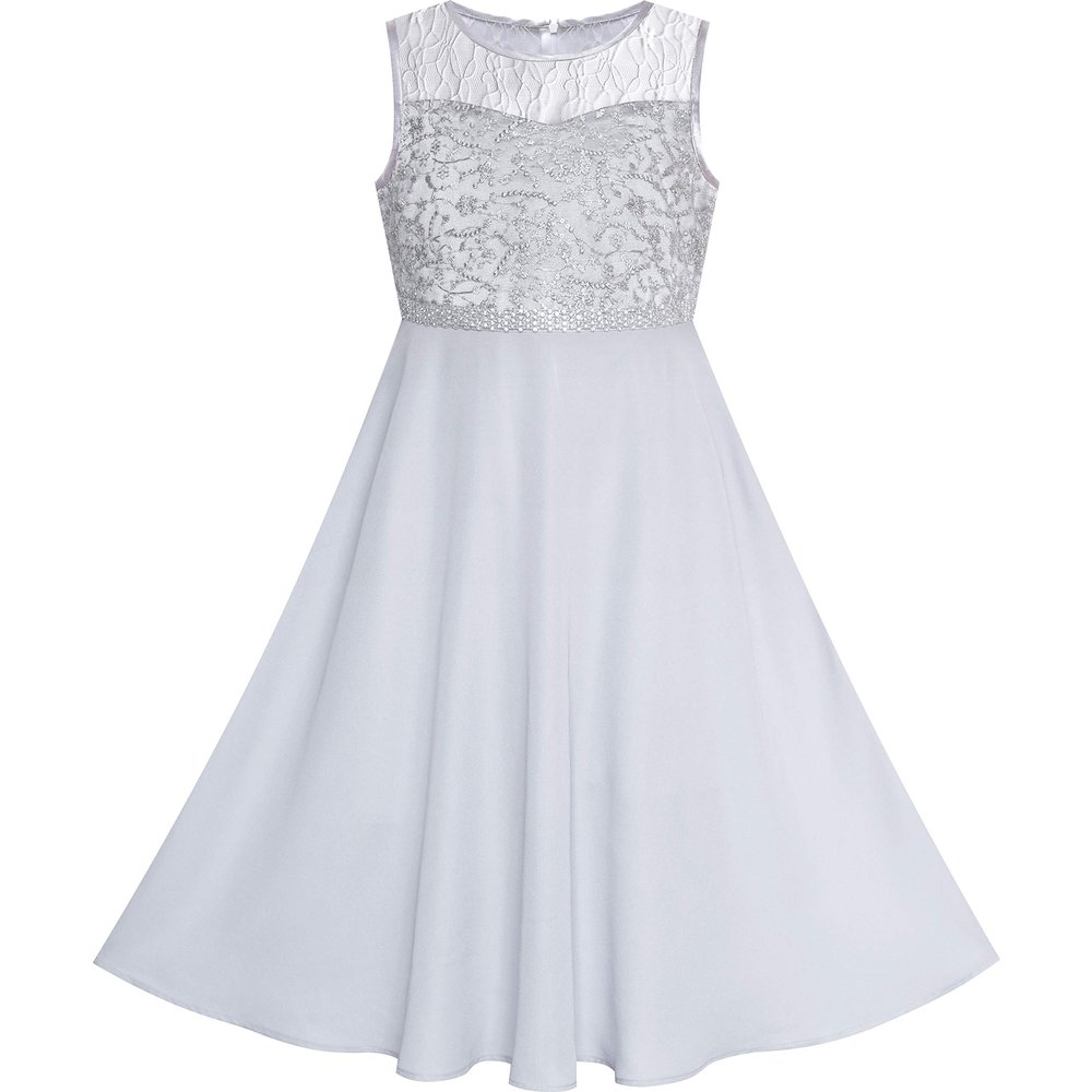 Girls Dress Gray Chiffon Bridesmaid Maxi Ball Gown Size 14
