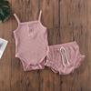 Infant Baby Girls Summer Outfits Knit Halter Romper Ruffle Drawstring Shorts Cotton 2Pcs Clothes Pants Sets (Pink, 6-9 Months) view 3