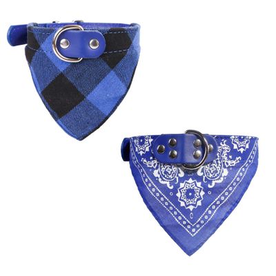 Newtensina 2pcs Plaid Dog Bandana Cute Puppy Neckerchief Adjustable Puppy Collar Scarf for Dogs - Blue - M