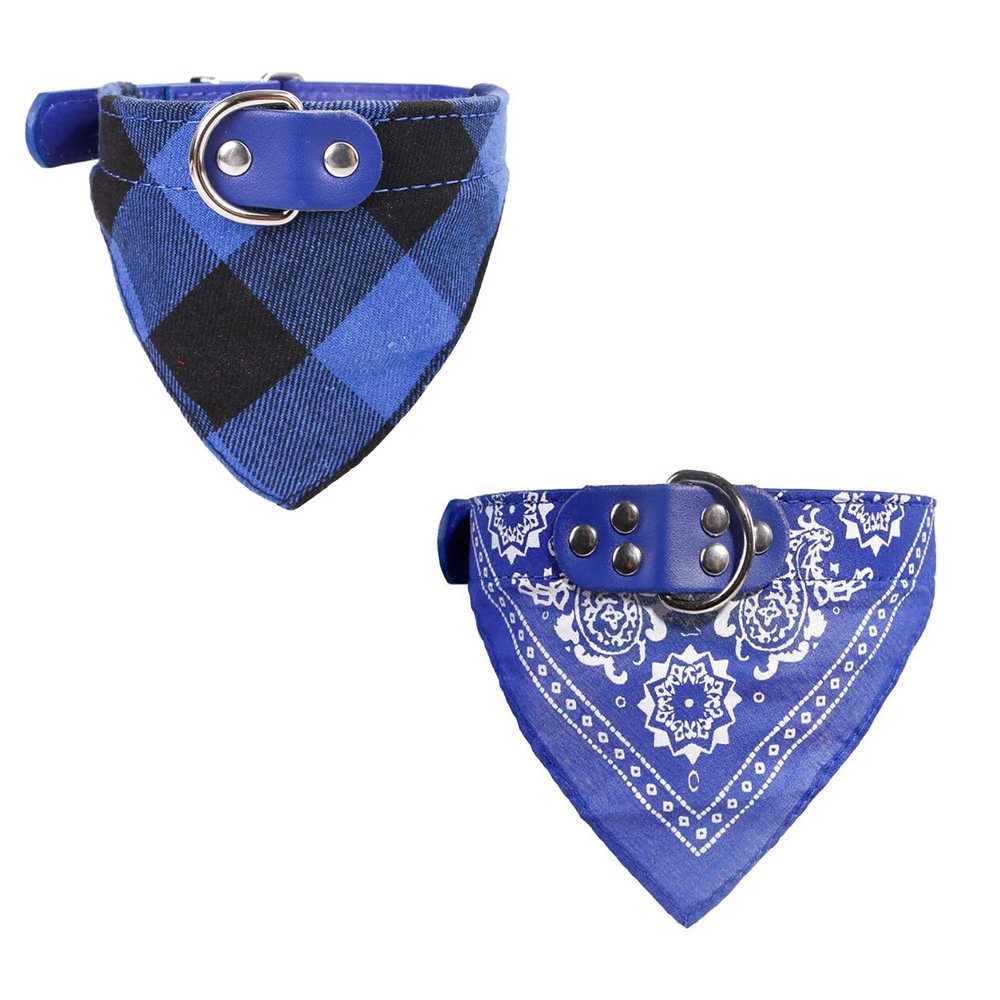 Newtensina 2pcs Plaid Dog Bandana Cute Puppy Neckerchief Adjustable Puppy Collar Scarf for Dogs - Blue - M