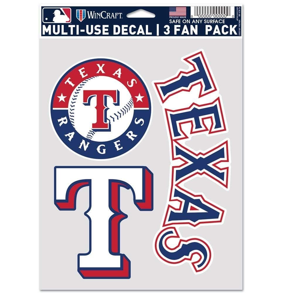 MLB Texas Rangers Decal Multi Use Fan 3 Pack, Team Colors, One Size