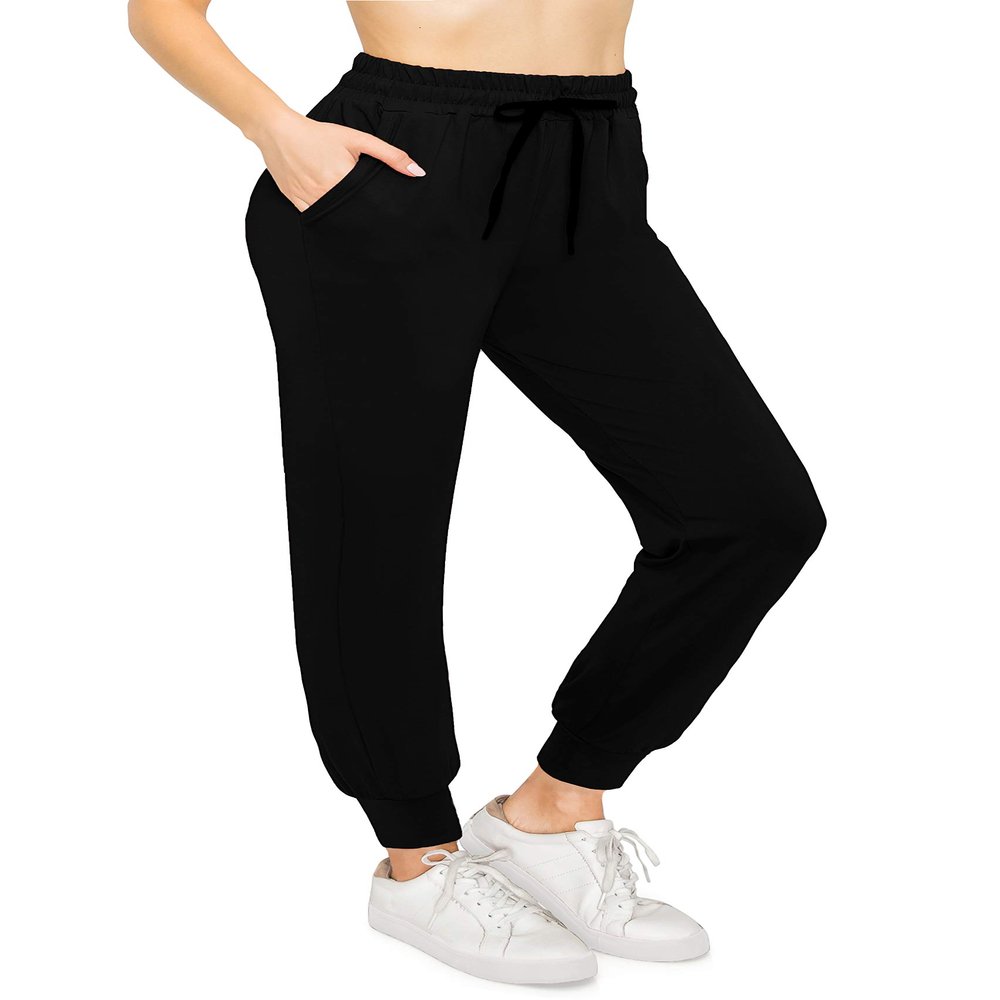 ALWAYS Super Soft, Stretchy Drawstring Women's Joggers with Pockets - Tapered Cuff Casual Joggers for Women, Ideal for Daily Wear Black 2 US M (Tag L/XL)