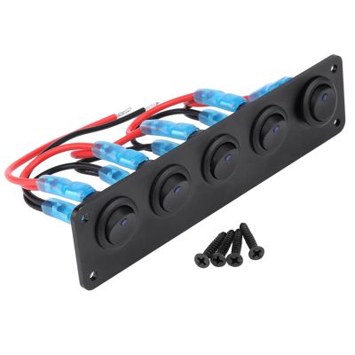 5 Gang Rocker Switch Panel 12V-24V On-Off Toggle Switches Panel with Pre-Wired for Car Vehicle Trailer Truck SUV Yacht Marine Boat RV Ship Rocker Switches