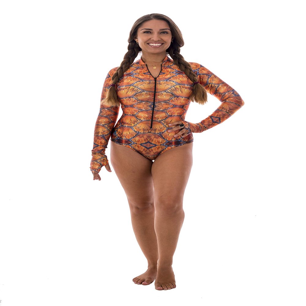 Slipins SurfSkin Minis, Zippered Swimsuit for Women with Long Sleeves and UV Protection, Perfect for Surfing, Diving, Snorkeling, and Other Water Sports, Sea Turtle, X-Large