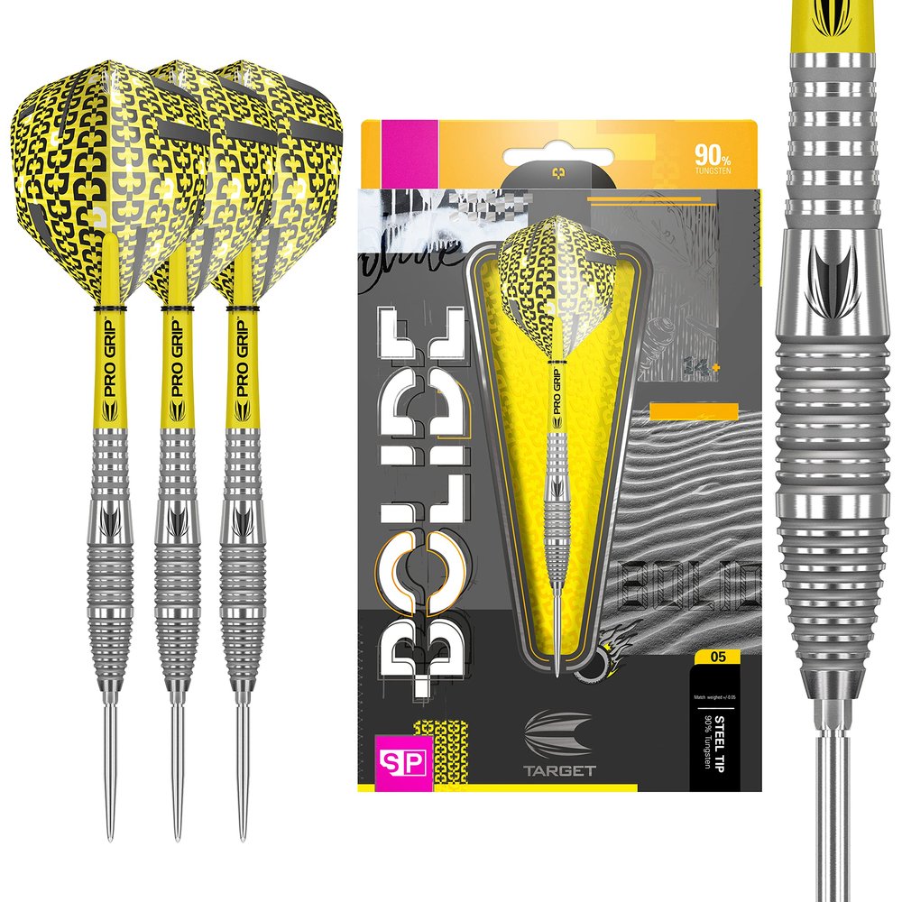 Target Darts Bolide 90% Tungsten Swiss Point Steel Tip Darts Set of 3, Barrel 05, 24 Grams | Featuring Pro Grip Dart Stems, Number 6 Dart Flights, Swiss Points | Professional Darts
