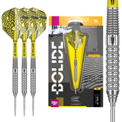 Target Darts Bolide 90% Tungsten Swiss Point Steel Tip Darts Set of 3, Barrel 02, 21 Grams | Featuring Pro Grip Dart Stems, Number 6 Dart Flights, Swiss Points | Professional Darts