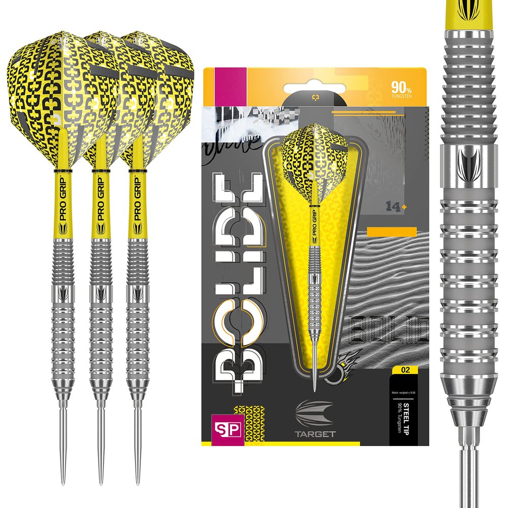 Target Darts Bolide 90% Tungsten Swiss Point Steel Tip Darts Set of 3, Barrel 02, 25 Grams | Featuring Pro Grip Dart Stems, Number 6 Dart Flights, Swiss Points | Professional Darts