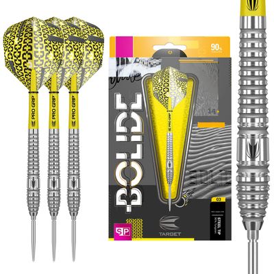 Target Darts Bolide 90% Tungsten Swiss Point Steel Tip Darts Set of 3, Barrel 03, 22 Grams | Featuring Pro Grip Dart Stems, Number 6 Dart Flights, Swiss Points | Professional Darts