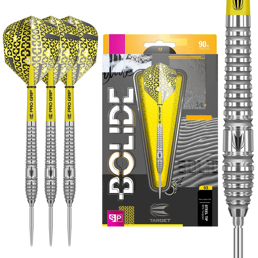 Target Darts Bolide 90% Tungsten Swiss Point Steel Tip Darts Set of 3, Barrel 03, 22 Grams | Featuring Pro Grip Dart Stems, Number 6 Dart Flights, Swiss Points | Professional Darts