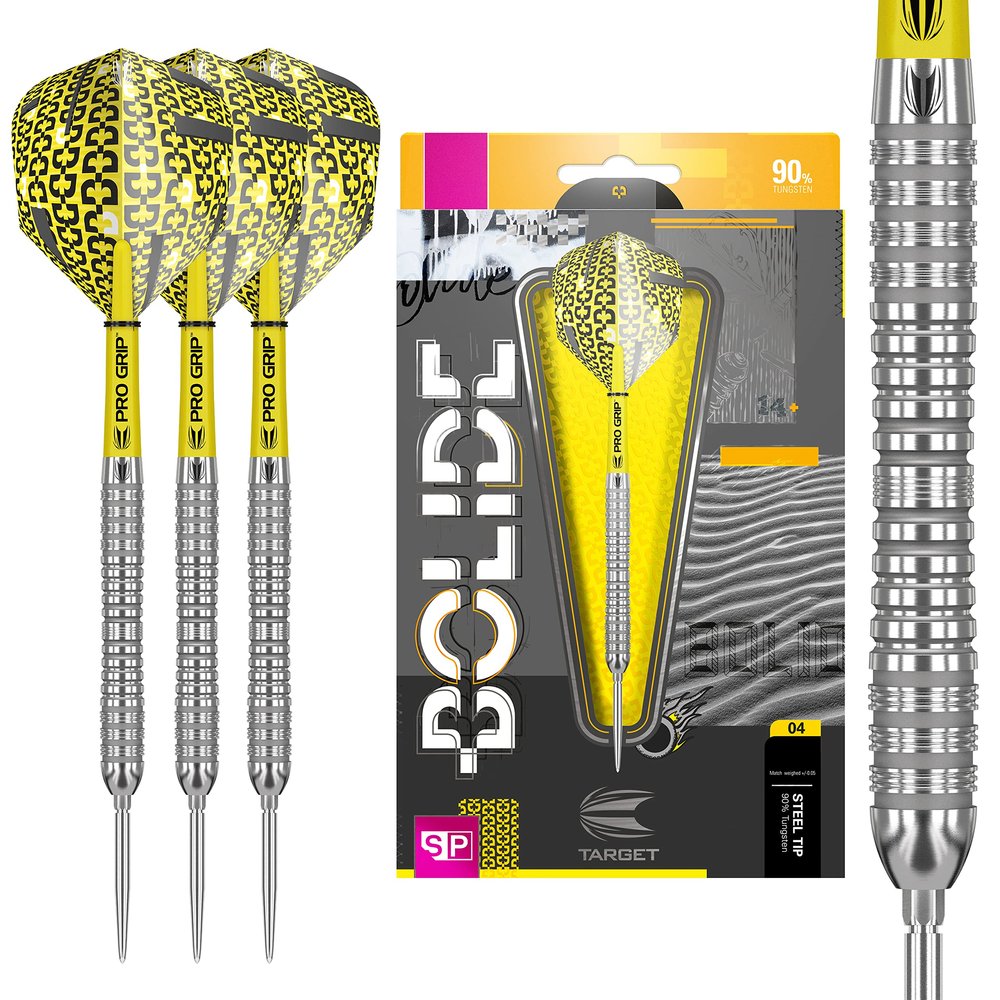 Target Darts Bolide 90% Tungsten Swiss Point Steel Tip Darts Set of 3, Barrel 04, 23 Grams | Featuring Pro Grip Dart Stems, Number 6 Dart Flights, Swiss Points | Professional Darts