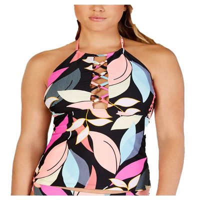 Hula Honey Juniors Printed Halter Tankini Top (X-Small)