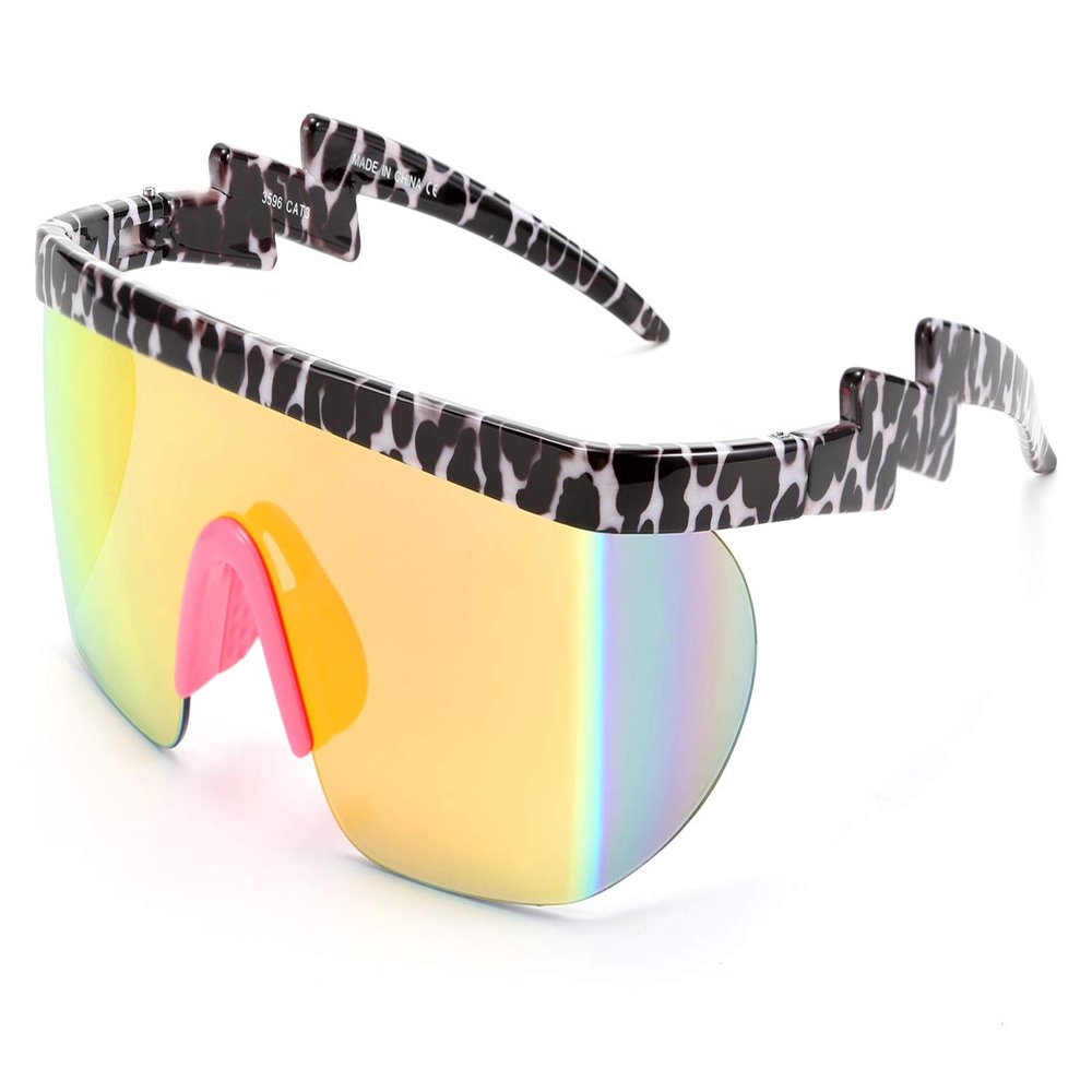 FEISEDY Shield Sport 80s Sunglasses Men Women Flat Top Mirrored Siamese Ski Goggles Stylish Rainbow B2602