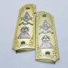 New Masonic 1911 Custom Grips Full Size Ambi Cut Gold Nickel Metal view 1