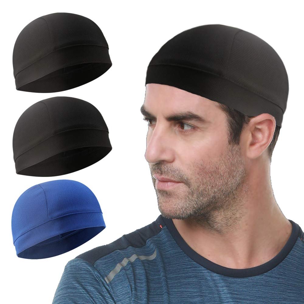 3 Pack Cooling Skull Cap Helmet Liner Sweat Wicking Cycling Running Hat for Men Women 2black,Royal
