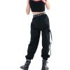 Rolanko Kids Cargo Pants Trousers Jogger with Pockets for Girls Street Hip Hop Dance Clothes (Black, 8-10) view 3