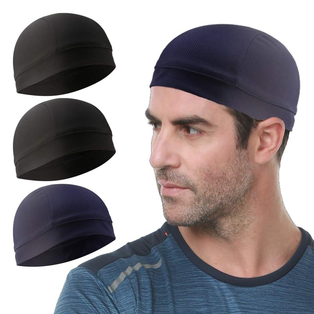 3 Pack Cooling Skull Cap Helmet Liner Sweat Wicking Cycling Running Hat for Men Women