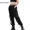Rolanko Kids Cargo Pants Trousers Jogger with Pockets for Girls Street Hip Hop Dance Clothes (Black, 6-7) view 2