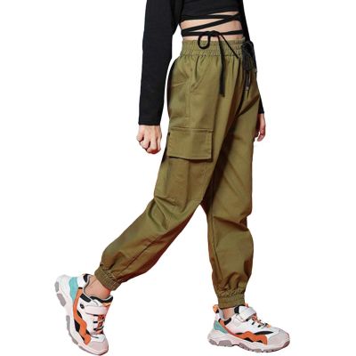 Rolanko Girls Cargo Pants Jogger Trousers with Pocket Street wear Kids Running Pants Clothing (ArmyGreen, 6-7)