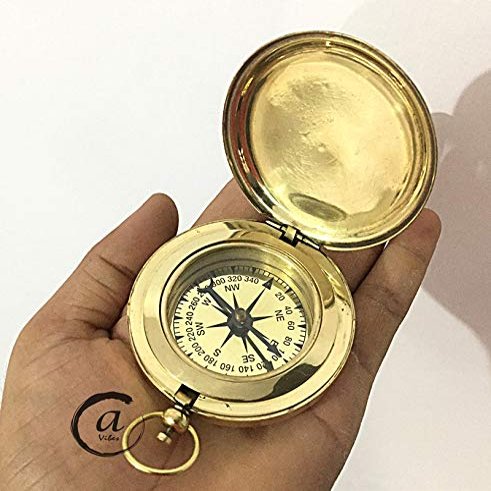 Brass Magnetic Needle Compass Push Knob Steampunk Ornament Gift for Men/Women