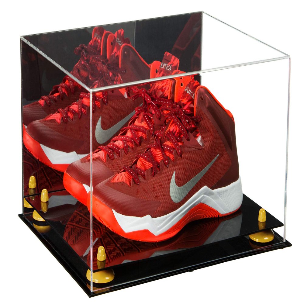 Better Display Cases Versatile Acrylic Display Case - Large Rectangle Box with Mirror, Yellow Risers and Black Base 15.25" x 12" x 9" (V13)