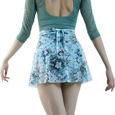 BAIWU 119143005 Floral Mesh Wrap Ballet Skirt Quality Dance Skirt Dancewear (Green Floral, M)