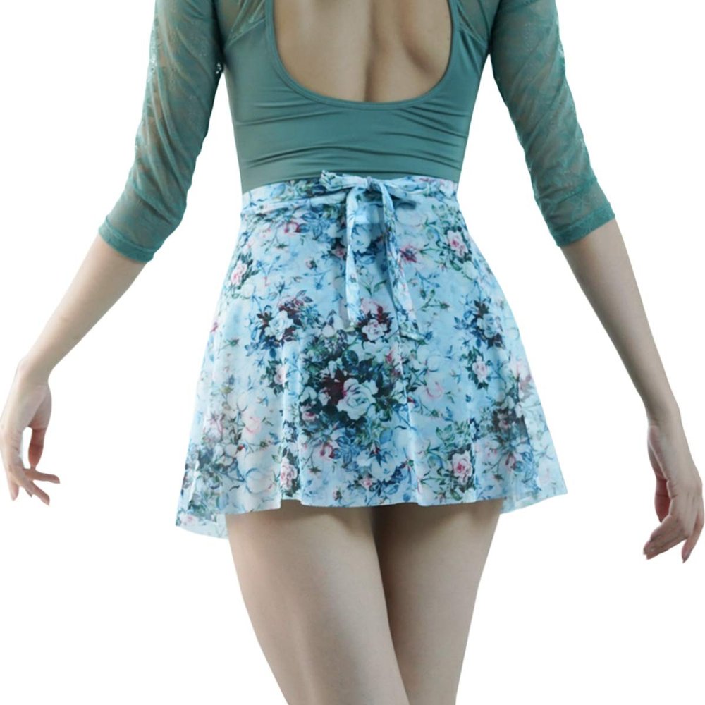 BAIWU 119143005 Floral Mesh Wrap Ballet Skirt Quality Dance Skirt Dancewear (Green Floral, M)