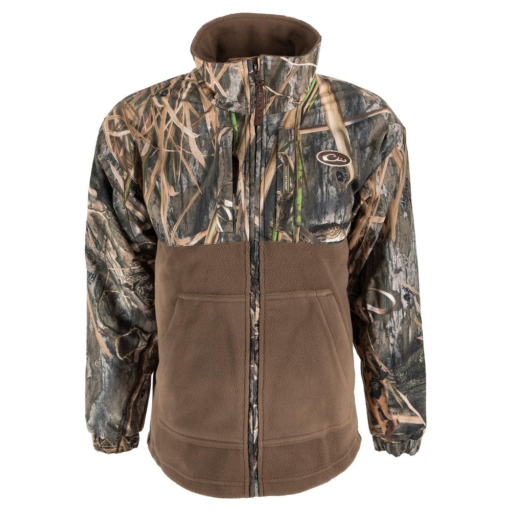 Drake Waterfowl Youth MST Eqwader Warm Moisture-Wicking Fleece Lined Waterproof Windproof Breathable Full-Zip Outdoor Jacket, Mossy Oak Shadowgrass Habitat, 8