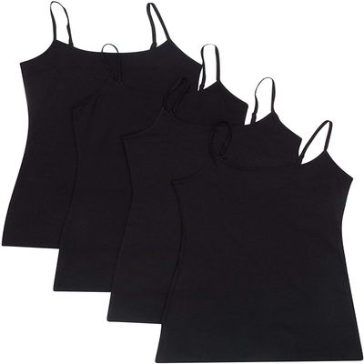 4 Pack Active Basic Women's Basic Tank Tops (Medium, Black, Black, Black, Black)