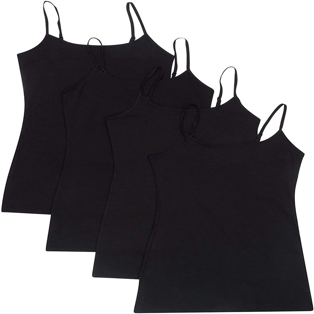 4 Pack Active Basic Women's Basic Tank Tops (Medium, Black, Black, Black, Black)