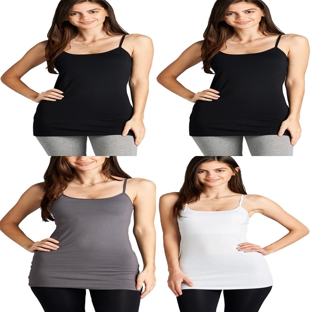 4 Pack Active Basic Women's Basic Tank Tops (xx-Large, Black/Black/Charcoal/White)