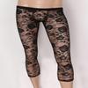 Oyolan Mens Sissy Sheer Floral Lace Low Rise Bulge Pouch Footless Legging Pants Tight Trousers Black Large view 2