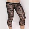 Oyolan Mens Sissy Sheer Floral Lace Low Rise Bulge Pouch Footless Legging Pants Tight Trousers Black Large view 3