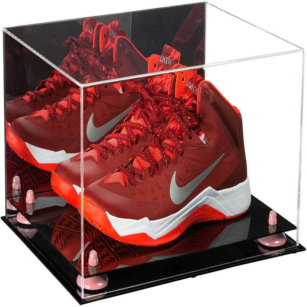 Better Display Cases Versatile Acrylic Display Case - Large Rectangle Box with Mirror, Pink Risers and Black Base 15.25" x 12" x 9" (V13)
