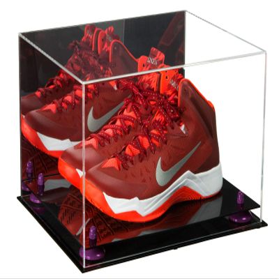 Better Display Cases Versatile Acrylic Display Case - Large Rectangle Box with Mirror, Purple Risers and Black Base 15.25" x 12" x 9" (V13)