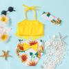 LYSMuch 3-Pieces Baby Girls Bikini Swimsuit Sunflower Bathing Suit Toddler Beach Tassels Swimwear (Yellow, 0-6 Months) view 2
