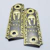 New Spartan 1911 Custom Grips Full Size Ambi Cut Grips Black Gold Metal view 1