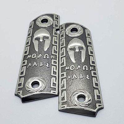 New Spartan 1911 Custom Full Size Grips Ambi Cut Black Silver Metal