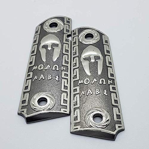 New Spartan 1911 Custom Full Size Grips Ambi Cut Black Silver Metal