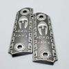 New Spartan 1911 Custom Full Size Grips Ambi Cut Black Silver Metal view 1