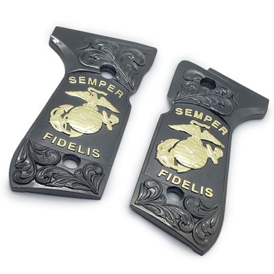 New Spartan 1911 Custom Full Size Grips Ambi Cut Grips Nickel Gold Metal
