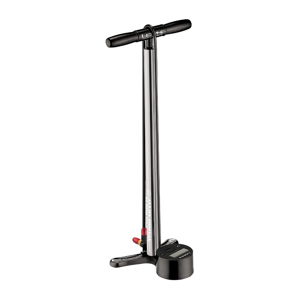 LEZYNE Alloy Digital Drive 3.5 High Pressure Bicycle Floor Pump with 3.5" Digital Gauge, Durable Aluminum 220PSI Tire Air Pump for Road/Track Bike, ABS-1 Pro Chuck, Presta/Schrader Valve, Silver Gloss