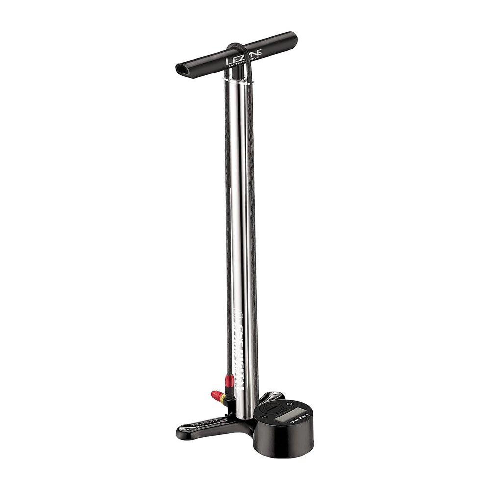 LEZYNE CNC Digital Drive 3.5 Bicycle Floor Pump with Digital Gauge, CNC Machined Aluminum High Pressure 220PSI Tire Air Pump for Road/Track Bike, ABS-1 Pro Chuck, Presta/Schrader Valve, Silver Gloss